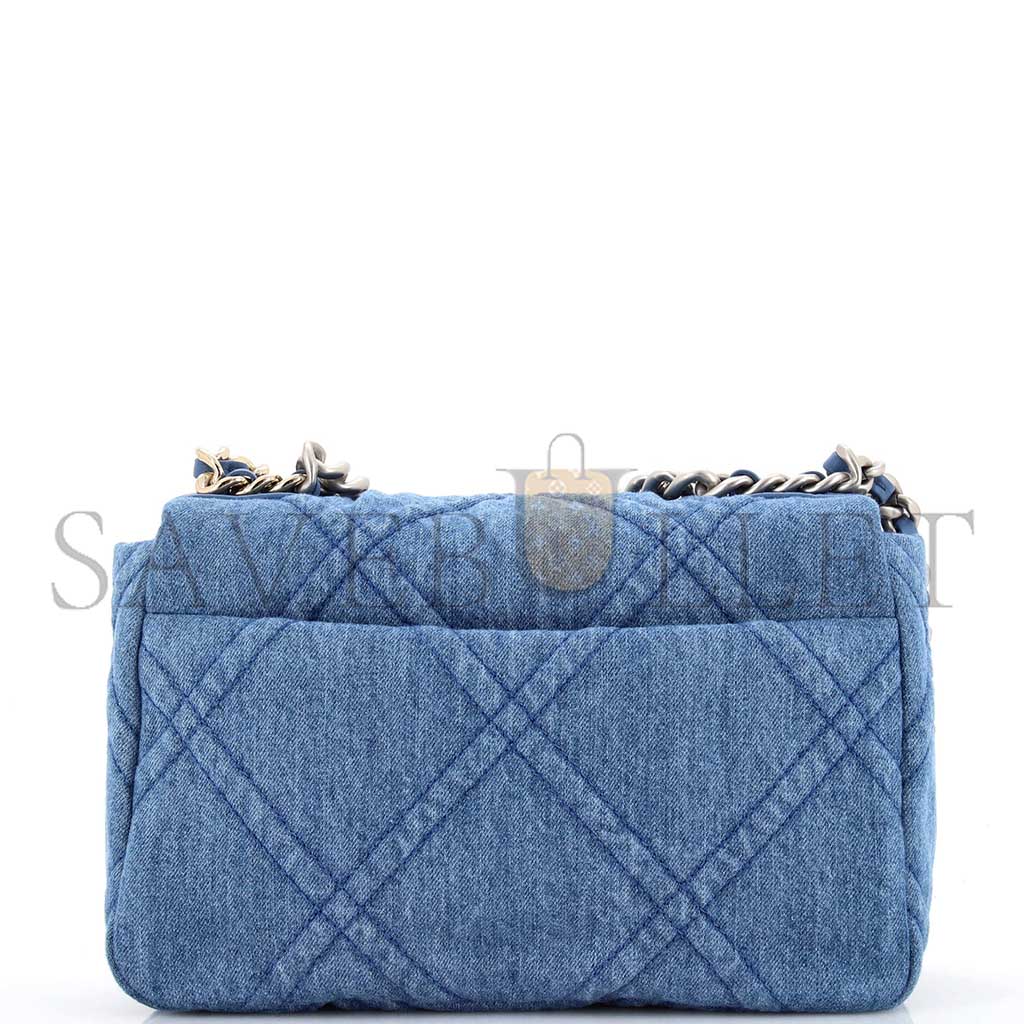 CHANEL BLUE QUILTED DENIM CHANEL 19 FLAP BAG AS1160 (26*16*9cm)